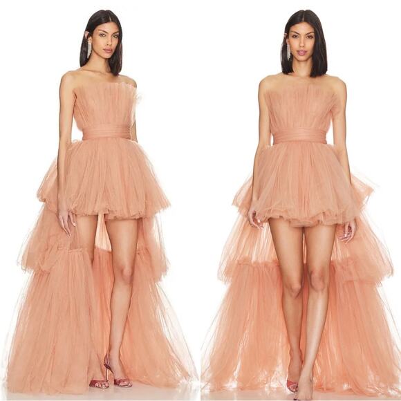 Bronx and Banco Anna Pink Tiered Tulle Maxi Dress Size Medium - Picture 4 of 16